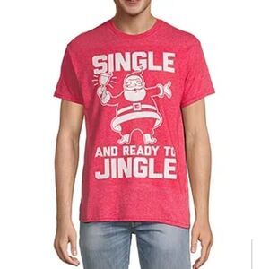 "Single And Ready To Jingle" Christmas T-Shirt Santa Claus Graphic Tee, Men's L
